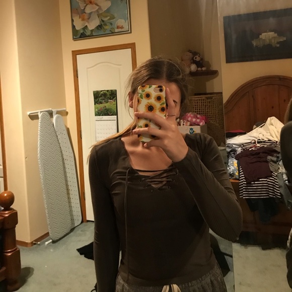 Navy Green tie up long sleeve - Picture 3 of 4